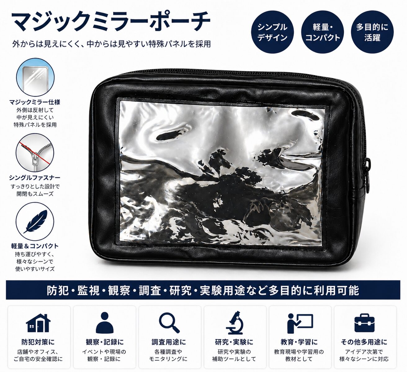 小型カメラ収納対応 マジックミラー仕様ポーチの商品特徴
